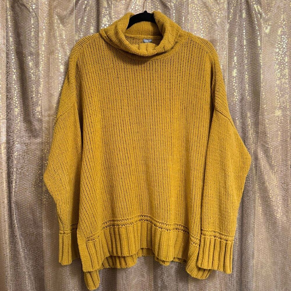 Aerie Mustard Yellow Chunky Knit Turtleneck Fall Oversized Sweater Medium